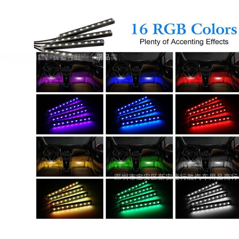 RGB ambijentalno svjetlo za prostor za noge u automobilu s kontrolom zvuka, ritam glazbe, podjela 1 na 4, bez žica