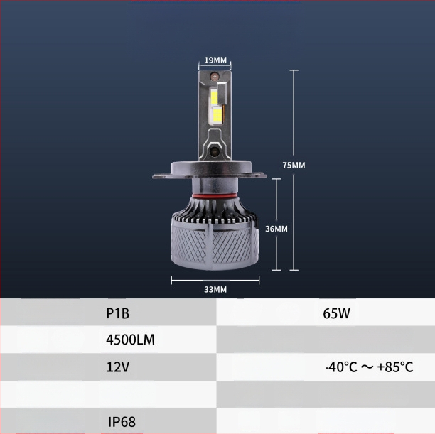 Yu Xinfeng LED auto far H4, 65W, dvostruka bakrena cijev, integrirana daleka i bliska svjetla, univerzalna kompatibilnost, IP68, 4500 lm, DC12-24V