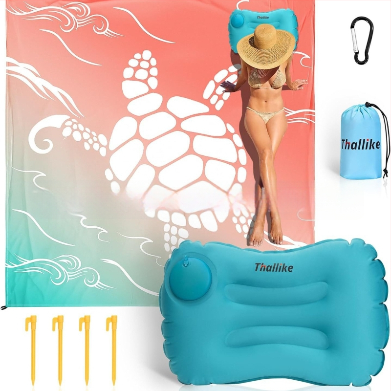 Φουσκωτή μαξιλαροθήκη ταξιδιού με χειροκίνητη αντλία, φορητό υπαίθριο οσφυϊκό μαξιλάρι, αδιάβροχη επιφάνεια PVC, 0.41 kg, κατάλληλο για έως 4 άτομα