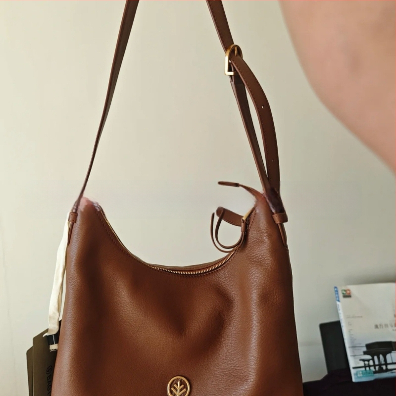 BAGTREE crossbody hobó torbica od kože obrađene biljnim procesom, mala, dvostruka goveđa koža, s jednim remenom za dnevnu upotrebu