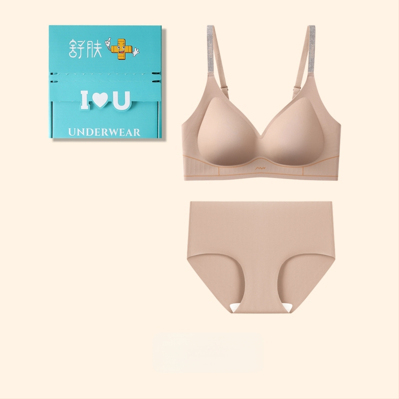 Nylonból készült seamless női alsónemű készlet 3/4-es kosár, vékony formázott kosár, acélgyűrű nélkül, rögzített dupla pántok, hátul négy sor kapocs
