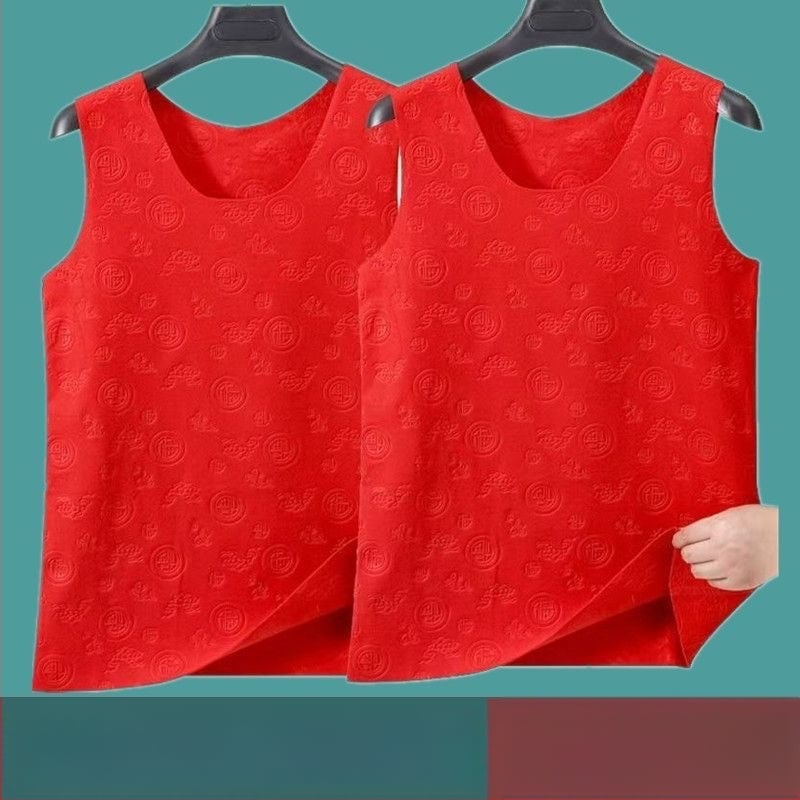 Crvena termalna vestica s motivom oblaka i simbolom sreće, unisex, jesen-zima