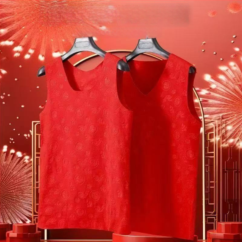 Crvena termalna vestica s motivom oblaka i simbolom sreće, unisex, jesen-zima
