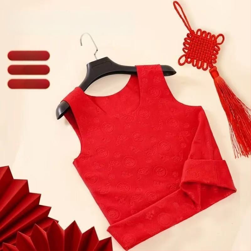 Crvena termalna vestica s motivom oblaka i simbolom sreće, unisex, jesen-zima