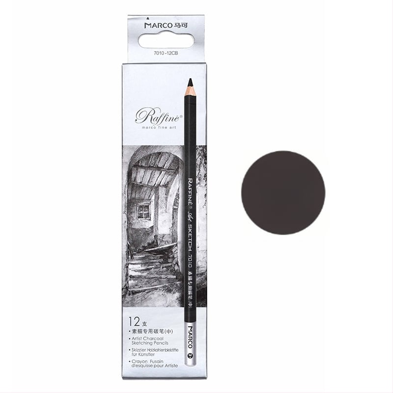 Marco 7001 професионален художествен комплект моливи — дървени моливи 2B и HB, графитни и въглен моливи, 12 бр. в кутия, 240 кутии в кашон