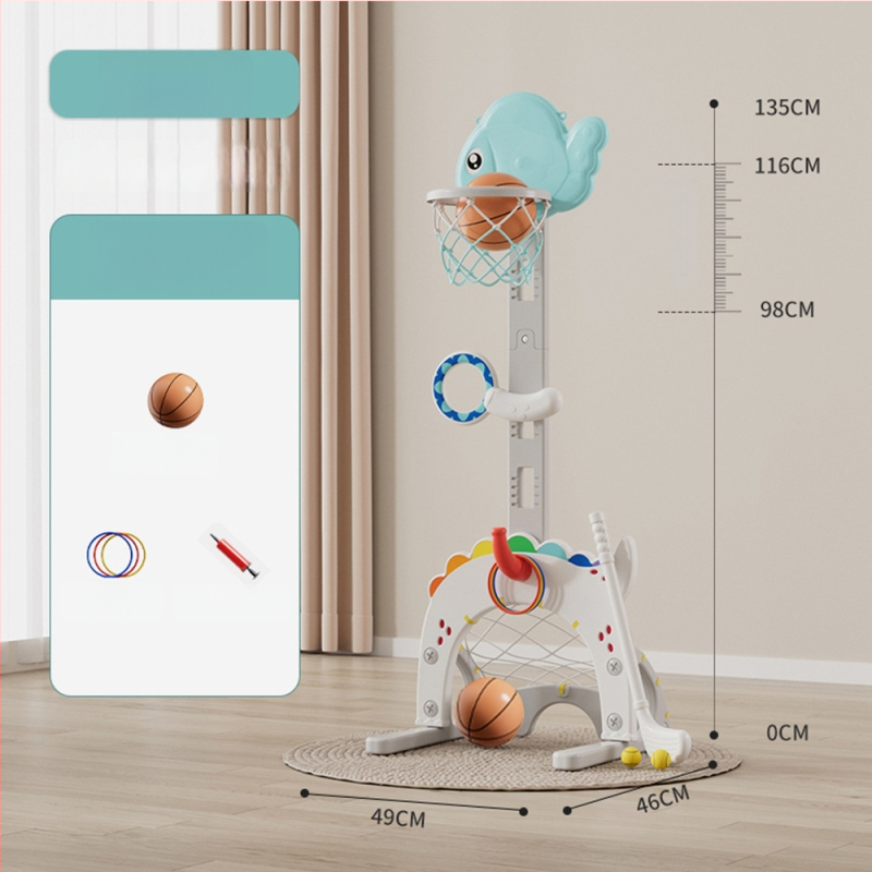 Вътрешна регулируема баскетболна рамка за деца – пет в едно игрово комплект, пластмасова конструкция, за деца на 4–6 години