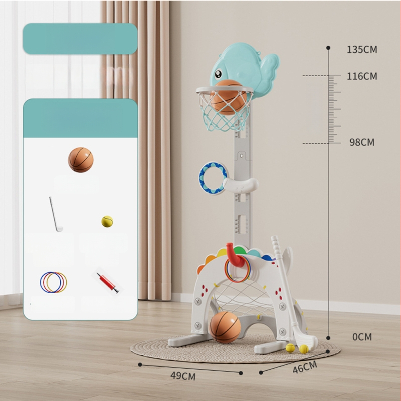 Вътрешна регулируема баскетболна рамка за деца – пет в едно игрово комплект, пластмасова конструкция, за деца на 4–6 години