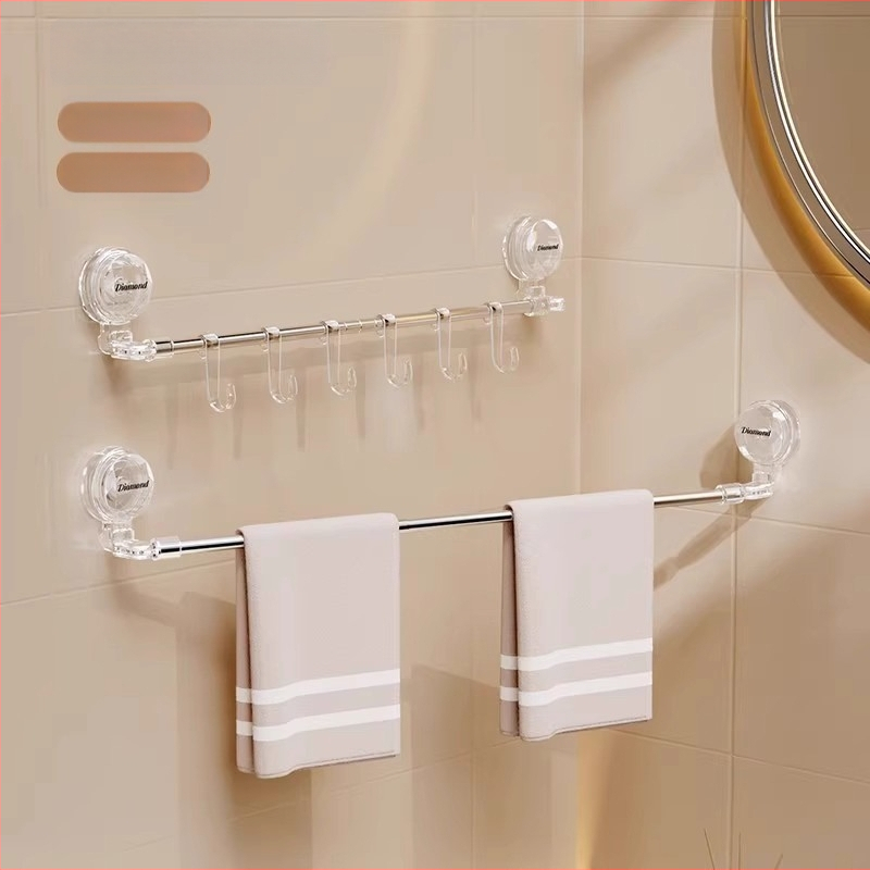 Bară de prosoape din plastic cu ventuză, pentru baie, extensibilă, fără montaj, ambalare individuală