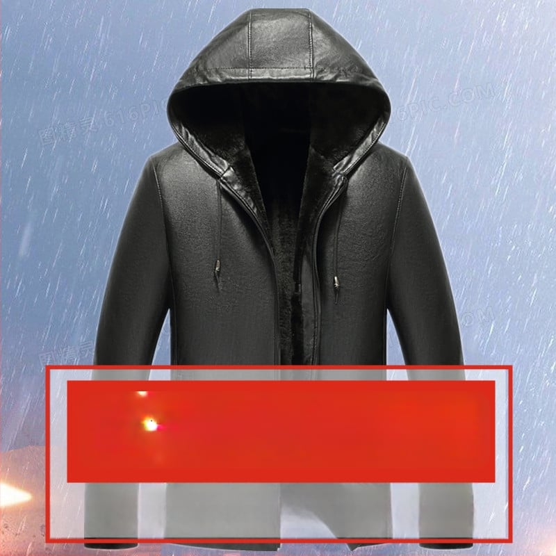 PU kožna jakna s kapuljom i flis podstavom za muškarce srednje dobi, zimi