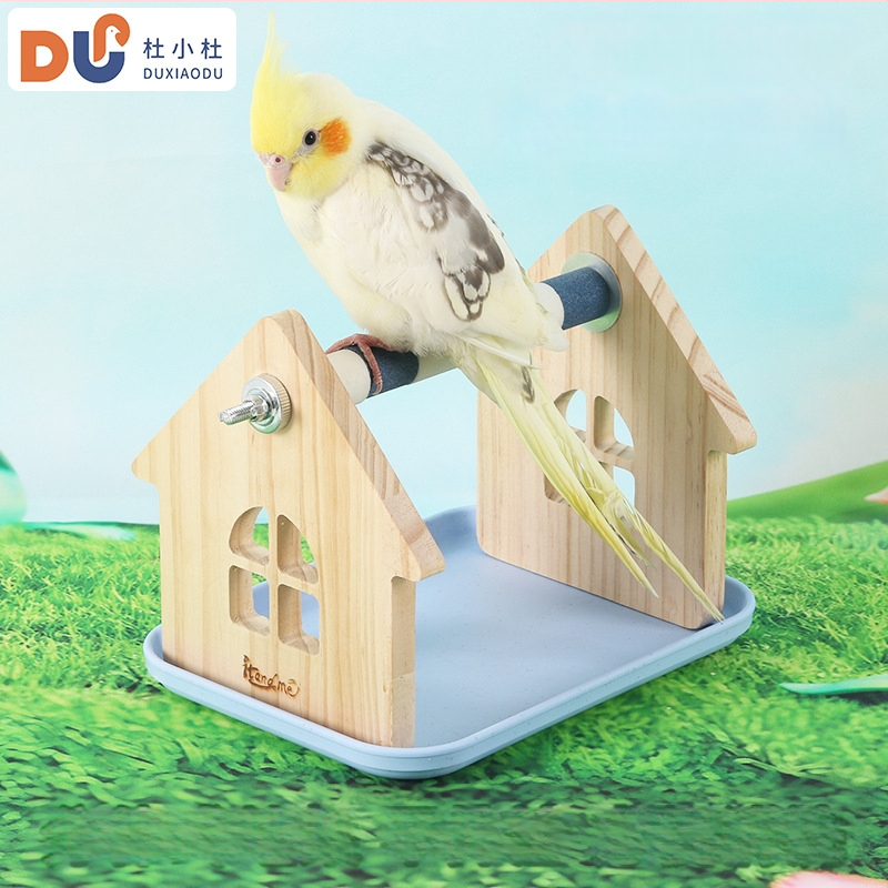 Suport papagal din lemn de pin – birou, potrivit pentru papagali mici și mijlociți, tavă ușor de curățat