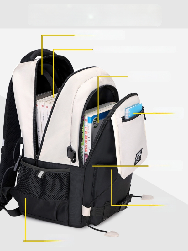 Unisex ruksak za gimnaziju, lagan, velik kapacitet, vodootporan poliester, ergonomske zakrivljene naramenice