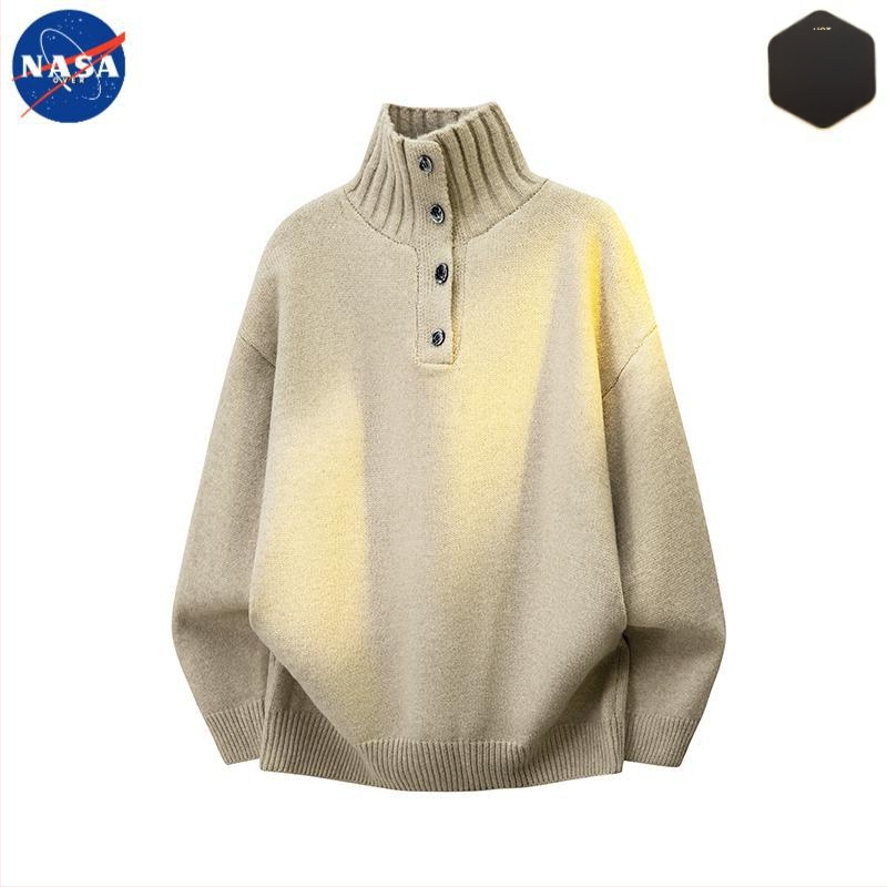 Muški pleteni džemper s visokim ovratnikom i gumbima, NASA branda, jesen-zima