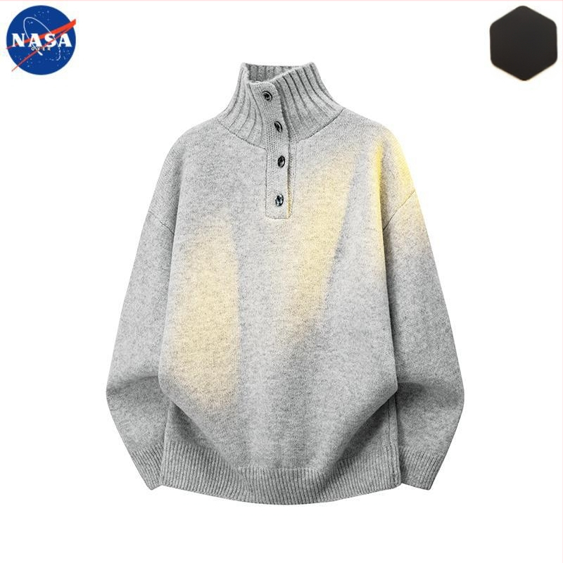 Muški pleteni džemper s visokim ovratnikom i gumbima, NASA branda, jesen-zima