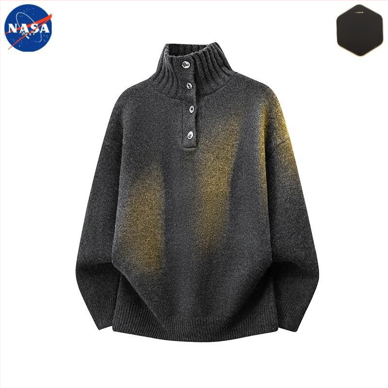 Muški pleteni džemper s visokim ovratnikom i gumbima, NASA branda, jesen-zima