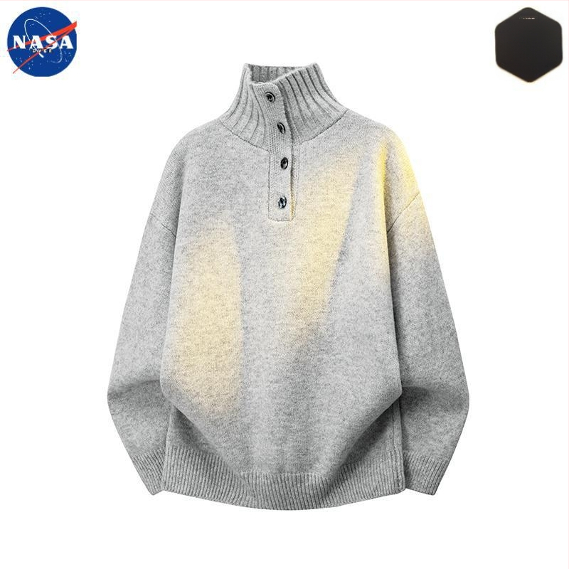 Muški pleteni džemper s visokim ovratnikom i gumbima, NASA branda, jesen-zima
