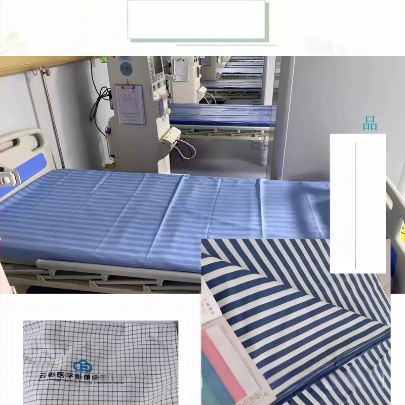 Plavi bolnički trodjelni set posteljine za krevet 1,0 m: plahta, navlaka za pokrivač, jastučnica; saten tkanina; debeli