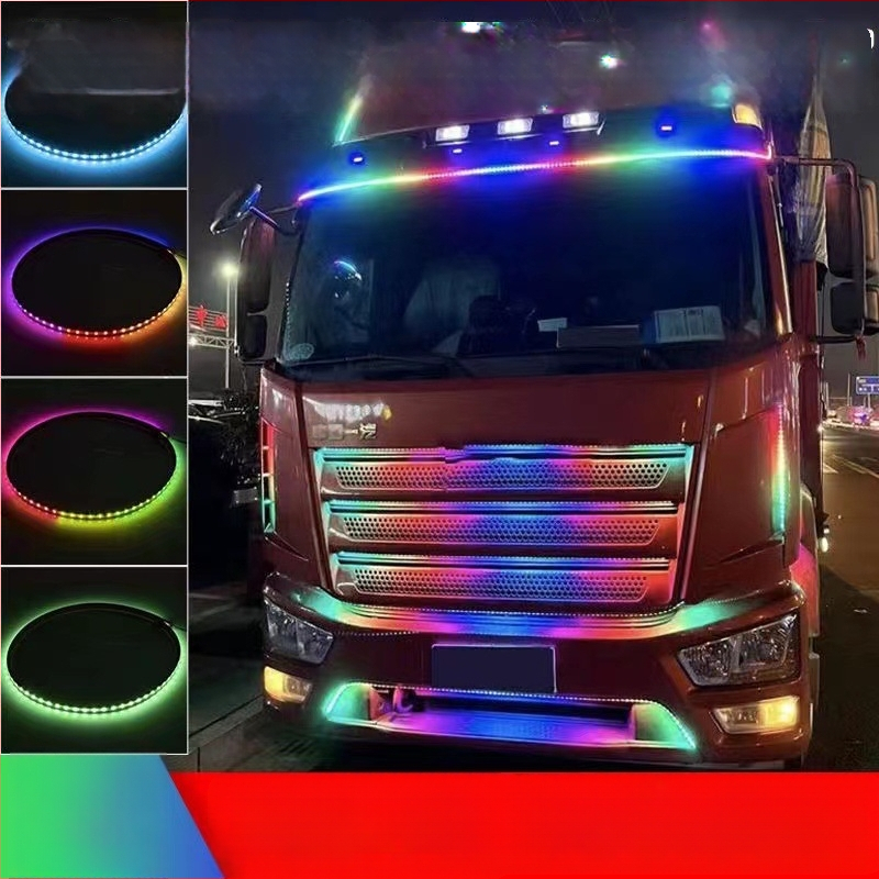 LED ambijentalno svjetlo za automobilski gril, silikon, 12-24V, šareni efekt treperenja svjetla