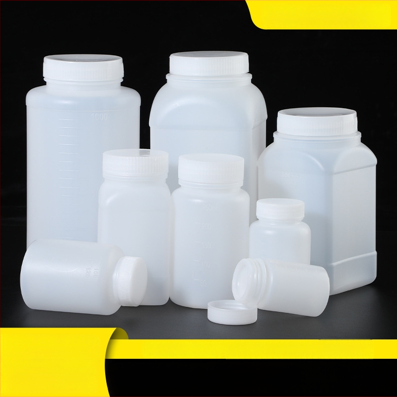 Sticlă din plastic PE cu gură largă, capac intern și capac exterior, pentru ambalare de mostre