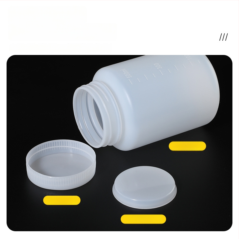 Sticlă din plastic PE cu gură largă, capac intern și capac exterior, pentru ambalare de mostre