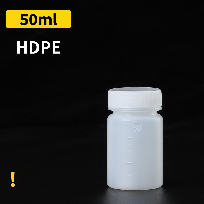 Sticlă din plastic PE cu gură largă, capac intern și capac exterior, pentru ambalare de mostre