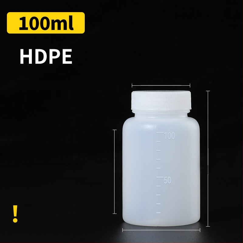 Sticlă din plastic PE cu gură largă, capac intern și capac exterior, pentru ambalare de mostre