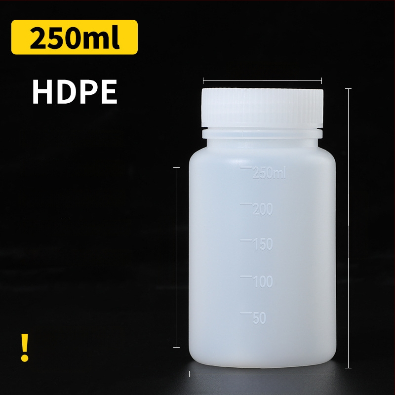 Sticlă din plastic PE cu gură largă, capac intern și capac exterior, pentru ambalare de mostre