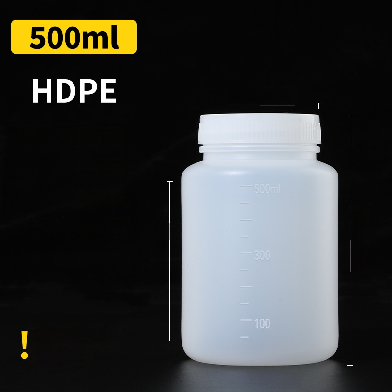 Sticlă din plastic PE cu gură largă, capac intern și capac exterior, pentru ambalare de mostre