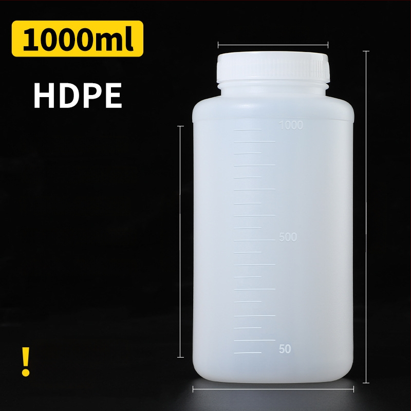 Sticlă din plastic PE cu gură largă, capac intern și capac exterior, pentru ambalare de mostre