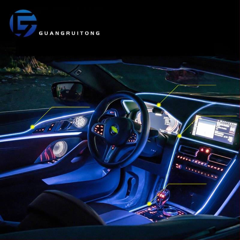 Guangruitong LED automobilska ambijentalna rasvjeta - 2 m hladno bijela traka za ploču instrumenta, dekorativno unutarnje osvjetljenje, glasovno upravljanje, upaljač