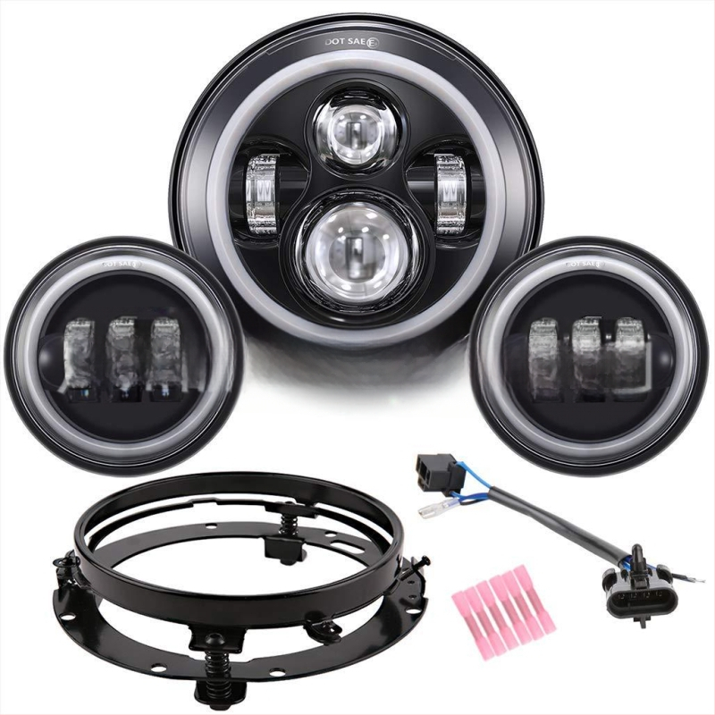 Set LED farova za Harley‑Davidson Road King: 7-inčni LED glavni far i 4,5-inčni magleni far s nosačima