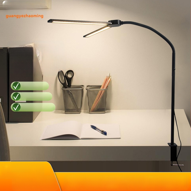 Klip stolna lampa s dvostrukom glavom za zaštitu očiju, USB napajanje, prilagodljivo meko svjetlo i tajmer – lampa za učenje i noćno svjetlo