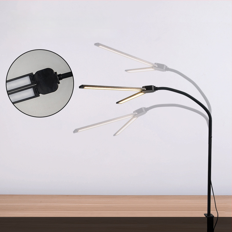 Klip stolna lampa s dvostrukom glavom za zaštitu očiju, USB napajanje, prilagodljivo meko svjetlo i tajmer – lampa za učenje i noćno svjetlo