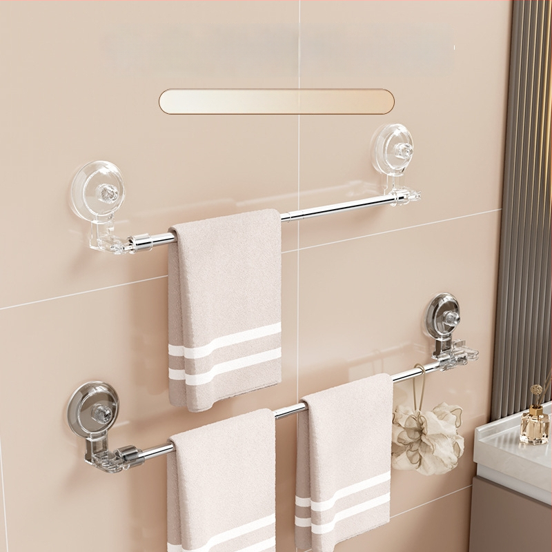 Suport de prosoape fără găuri din oțel inoxidabil, extensibil, cu ventuză și montaj pe perete pentru baie