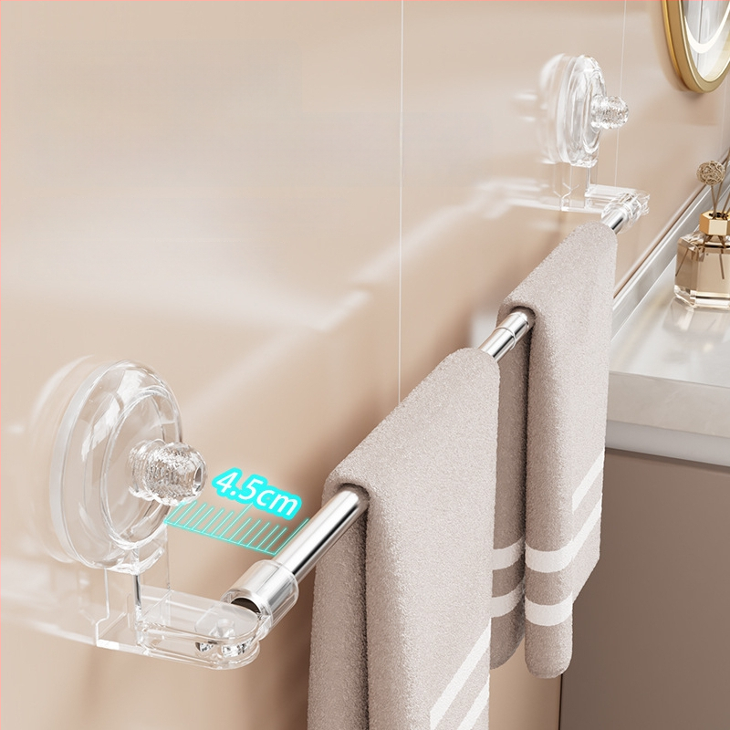 Suport de prosoape fără găuri din oțel inoxidabil, extensibil, cu ventuză și montaj pe perete pentru baie