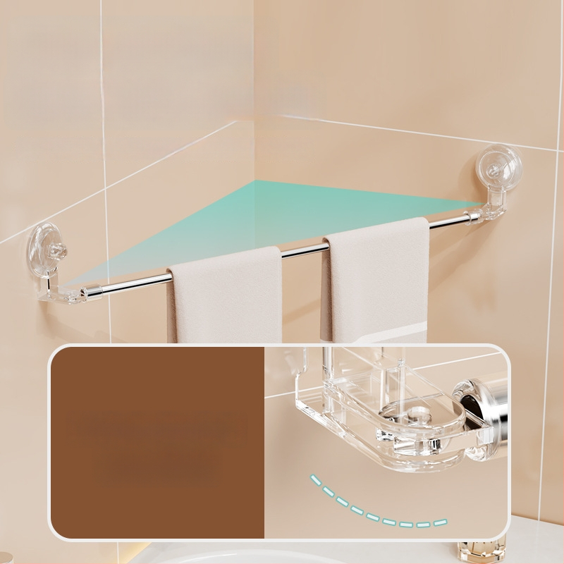 Suport de prosoape fără găuri din oțel inoxidabil, extensibil, cu ventuză și montaj pe perete pentru baie