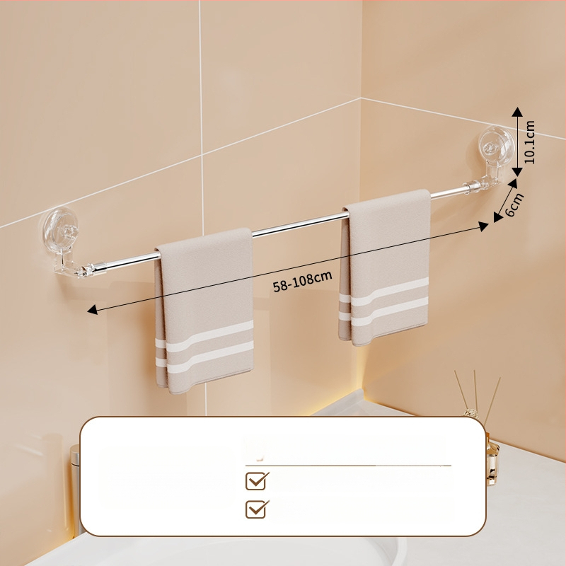 Suport de prosoape fără găuri din oțel inoxidabil, extensibil, cu ventuză și montaj pe perete pentru baie