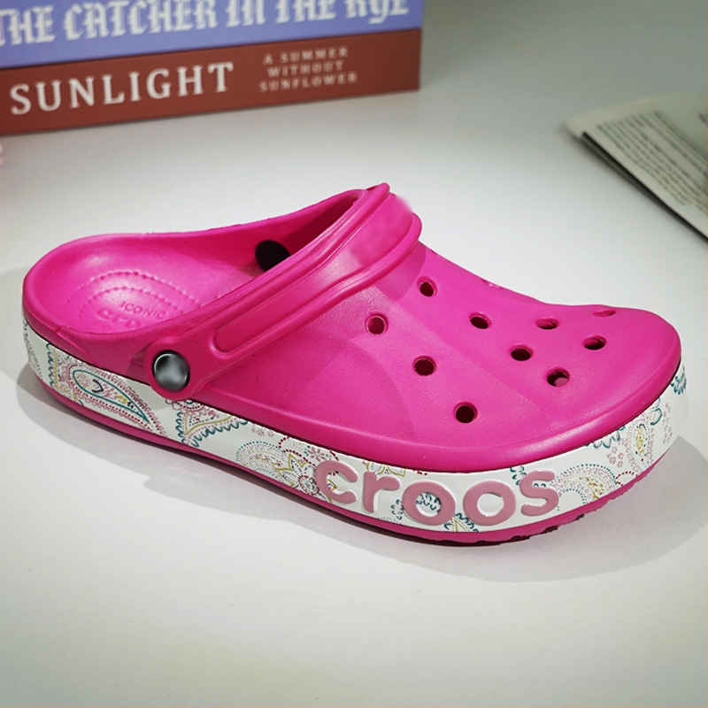 Festett mintás szandál, EVA felsőrész és talp, Baotou toe, 2 cm sarok, csatolás – strand stílus minden szezonban