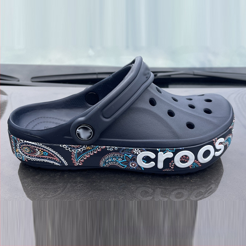 Festett mintás szandál, EVA felsőrész és talp, Baotou toe, 2 cm sarok, csatolás – strand stílus minden szezonban