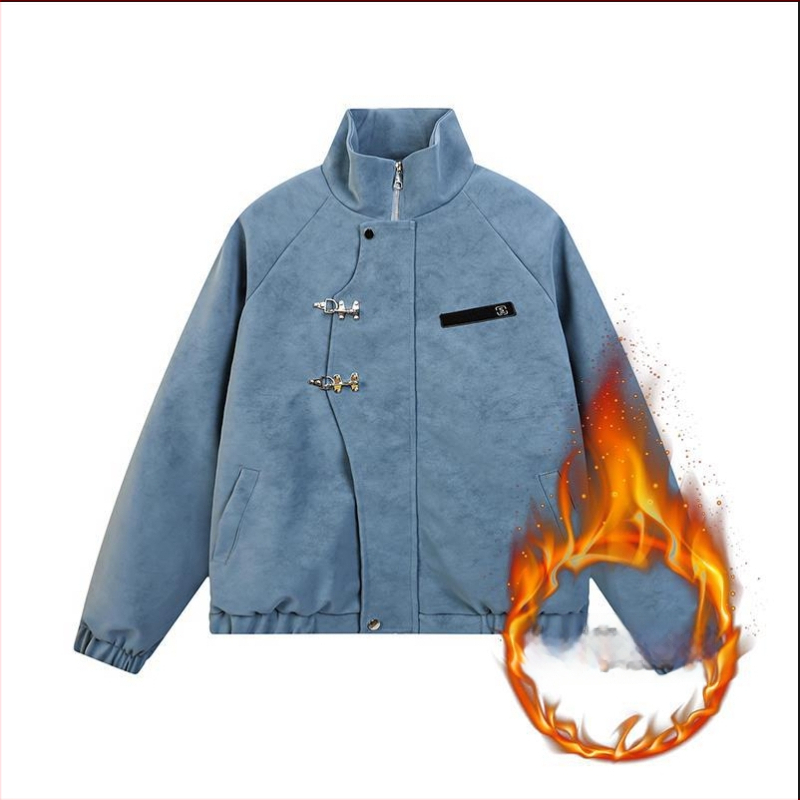 Unisex PU kožna jakna s tie-dye uzorkom, kineskog stila, opušten kroj, retro stil, zimska podstava od pamuka