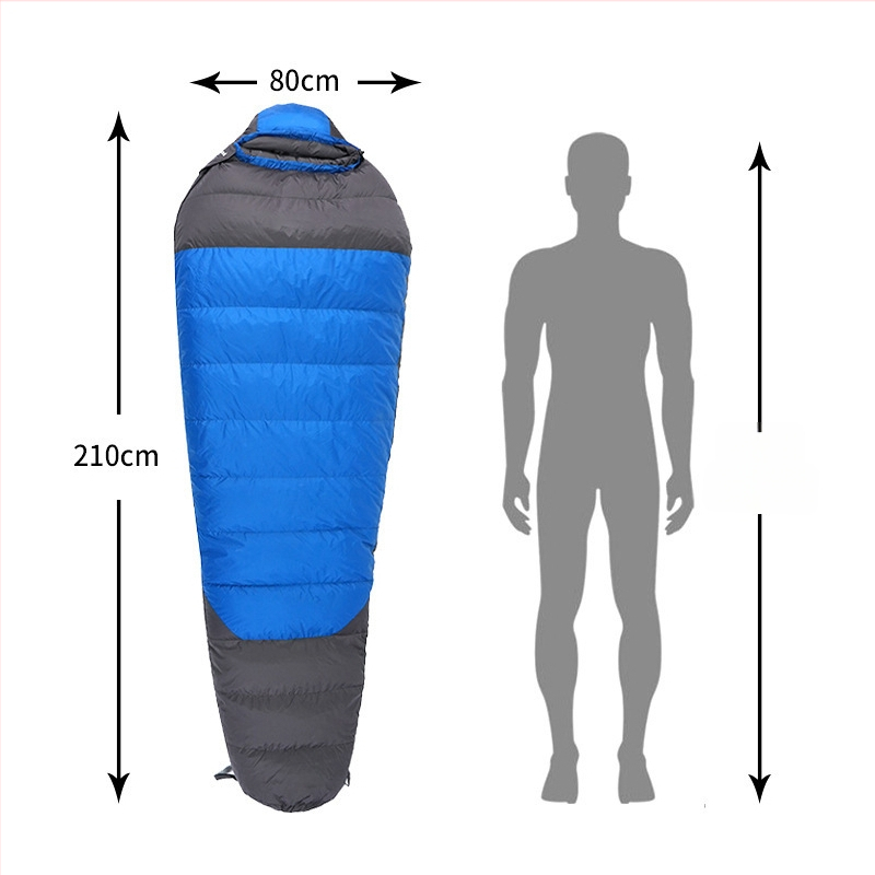 Spavaća vreća s perjem, mumijskog oblika, za kampiranje, odrasli, 3 kg, najlon 320T, punilo bijelo gusje perje, podstava Chunya
