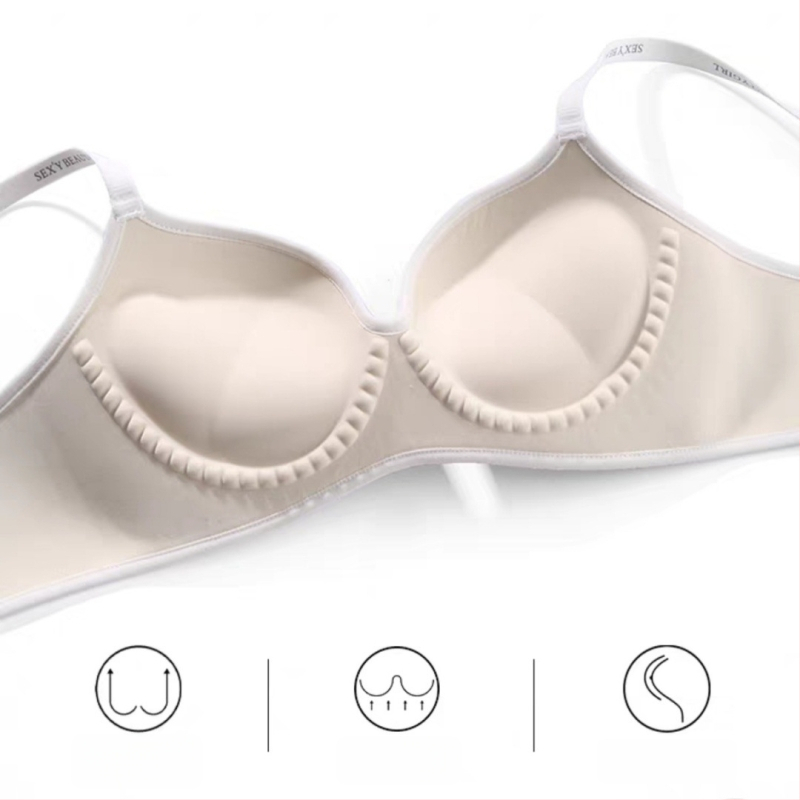 Ženski bežični push-up grudnjak za male grudi, ističe oblik, mek podrška, anti-sag, oblikovanje bočnih dojki, s tiskom slova, debele oblikovane košarice, najlon