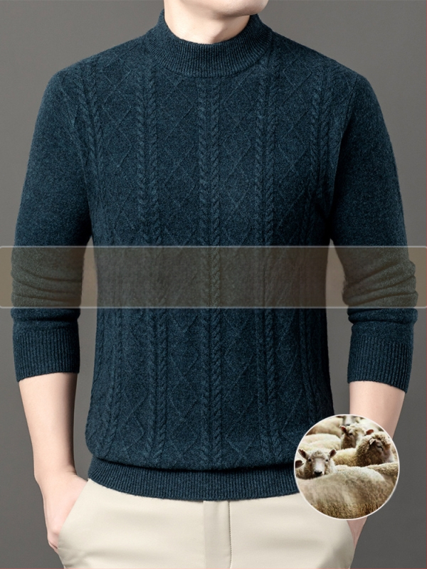 Ανδρικό πουλόβερ από κασμίρι, αστικός στυλ, εφαρμοστός, ζακάρ πλέξιμο, 95%+ κασμίρι