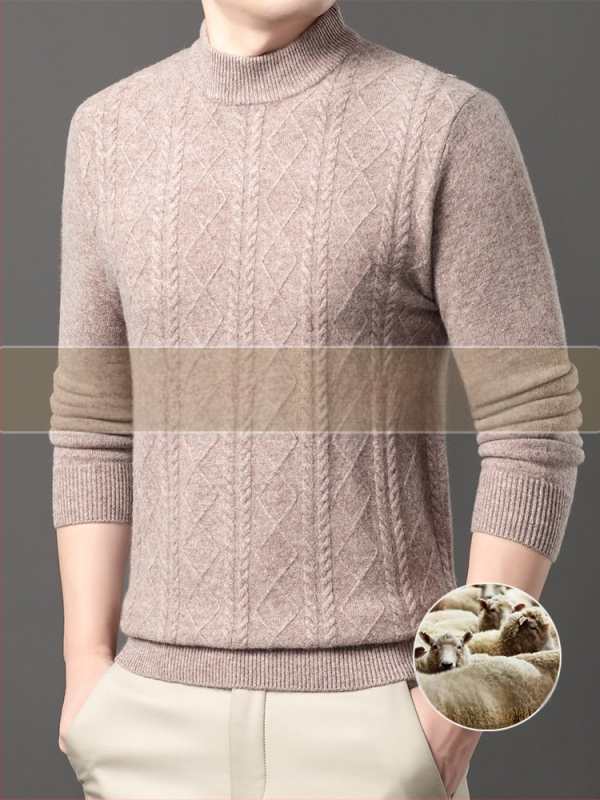 Ανδρικό πουλόβερ από κασμίρι, αστικός στυλ, εφαρμοστός, ζακάρ πλέξιμο, 95%+ κασμίρι