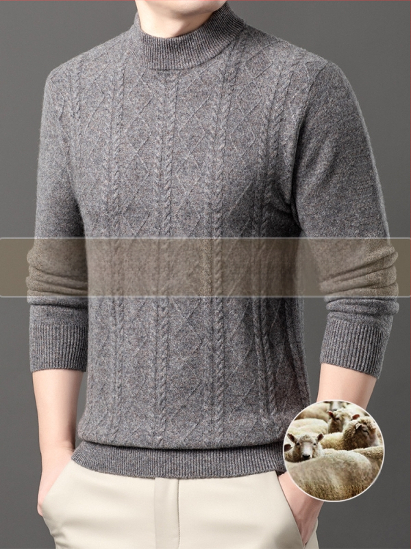 Ανδρικό πουλόβερ από κασμίρι, αστικός στυλ, εφαρμοστός, ζακάρ πλέξιμο, 95%+ κασμίρι