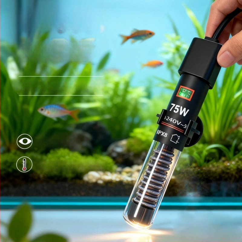 Аквариумна нагревателна пръчка, автоматично поддържане на температурата, стъклено тяло, 25W/50W