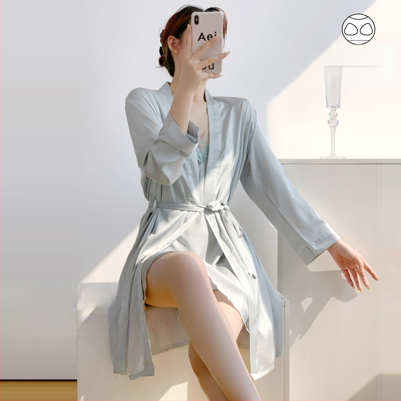 Cămașă de noapte din mătase de gheață pentru femei — cu bretele și căptușeală pentru bust, 90–95% poliester, Primăvara 2025