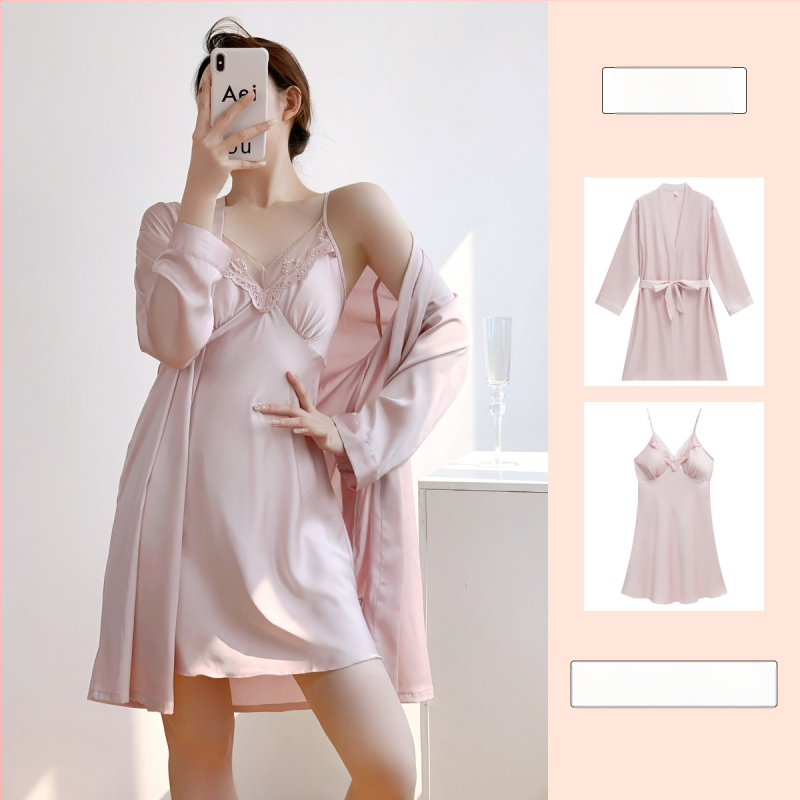 Cămașă de noapte din mătase de gheață pentru femei — cu bretele și căptușeală pentru bust, 90–95% poliester, Primăvara 2025