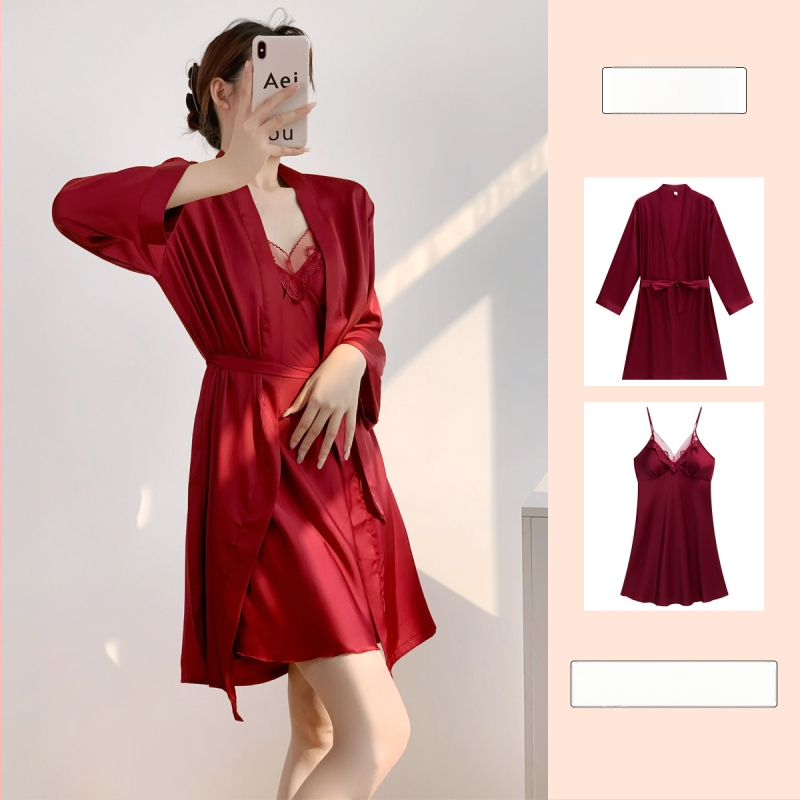 Cămașă de noapte din mătase de gheață pentru femei — cu bretele și căptușeală pentru bust, 90–95% poliester, Primăvara 2025