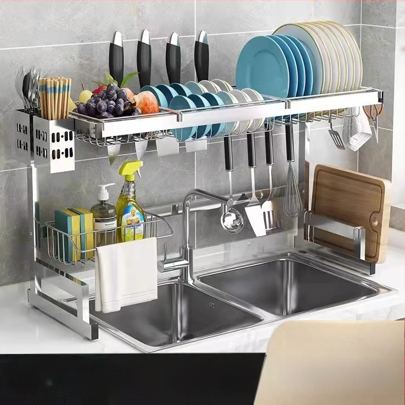 Стоманен кухненски рафт за съхранение, многоетажна поставка за мивка и сушене на съдове, държач за ножове, мултифункционално съхранение