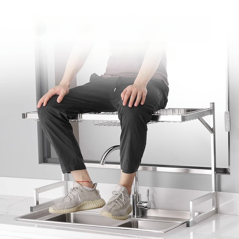 Стоманен кухненски рафт за съхранение, многоетажна поставка за мивка и сушене на съдове, държач за ножове, мултифункционално съхранение